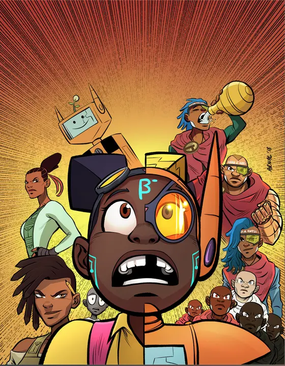 Vibrant cover illustration with a cast of young heroes