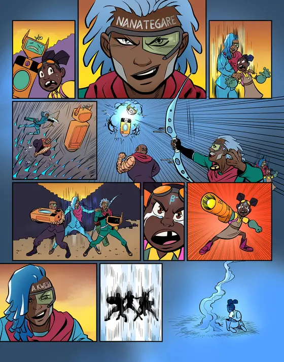Fantasy comic page with glowing magic effects