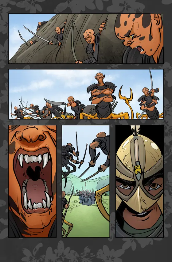 Fantasy comic page with armored warriors